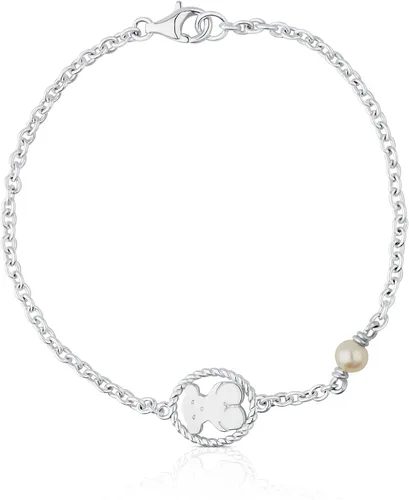 Vista 2 de TOUS Camee - Pulsera de plata de ley con oso y perla cultivada 0.197 in, Diseño 0.5 in