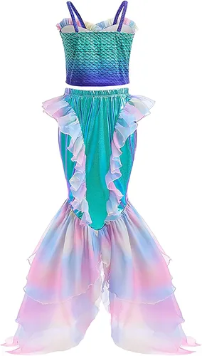 Vista 3 de Disfraz de Sirenita para niñas, disfraz de princesa Ariel Cosplay de Halloween