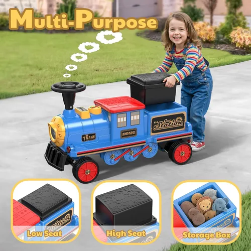 Vista 3 de ANPABO Tren de paseo de 12 V 7 AH, 2 plazas, silbato de tren Choo Choo Azul