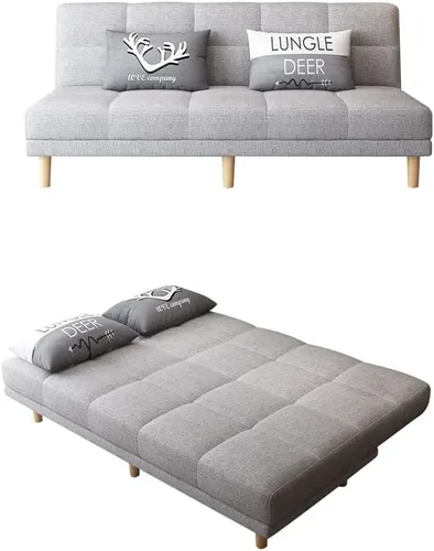 Vista 2 de LAKIQ Sofá cama moderno de mezcla de lino, futón para sala de estar, dormitorio, sofá cama convertible de espuma viscoelástica, sofá cama de día