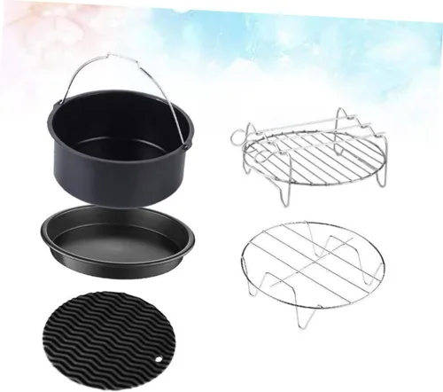 Vista 9 de Juego de 5 piezas de sartén de parrilla para horno, accesorios de parrilla redonda, bandeja para hornear, sartén redonda, kit de olla para pizza