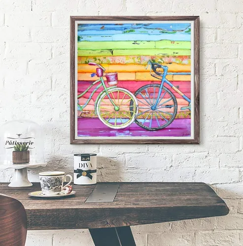 Vista 2 de Spoken For - Danny Phillips Art Print, Unframed, Bicycle Couple Artwork, Biking Art, Cycling Gift, Coastal Nautical Retro Mixed Media Collage
