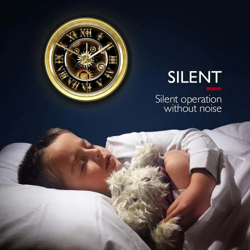 Vista 4 de Geek Alerts Clockwork - Reloj de pared de cuarzo silencioso estilo steampunk con control de voz, luz nocturna LED para dormitorio, hogar, números