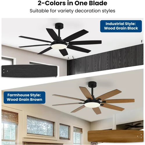 Vista 2 de Modernos ventiladores de techo de 65 pulgadas con luces y control remoto para sala de estar, hogar, oficina, interior/exterior, 3CCT LED 36W, 8