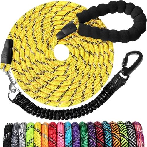 Vista 18 de Correa de perro de cuerda de 3 pies: correa resistente con gancho giratorio bloqueable, hilos reflectantes, bungee y asa acolchada - Correa