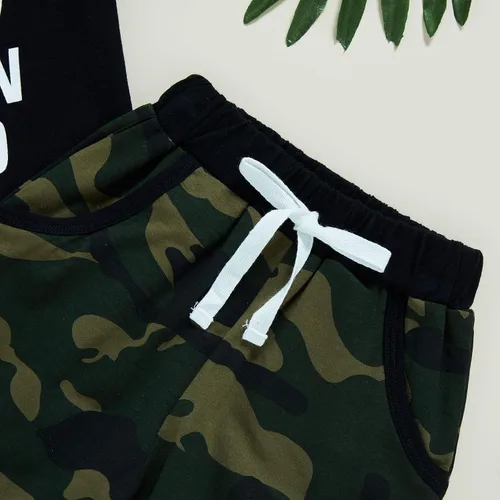 Vista 5 de Conjunto de 2 piezas de ropa corta para bebé niño versión más fresca de papá chaleco con estampado de camuflaje pantalones de verano