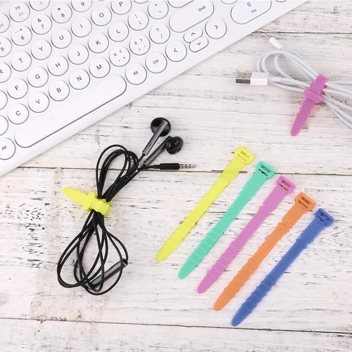 Vista 6 de 20 bridas de silicona para cables, correas organizadoras de cables, reutilizables, para gestión de cables elásticos para auriculares, cables