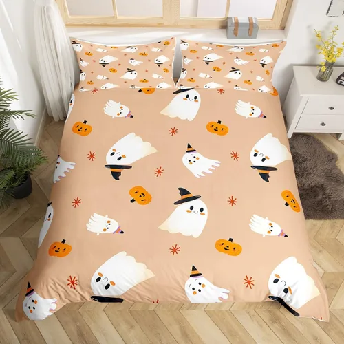 Vista 14 de Manfei Juego de funda de edredón de Halloween tamaño individual, juego de ropa de cama de 2 piezas para niños y niñas, decoración de habitación