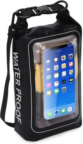 Vista 9 de Bolsa impermeable IP68, 2L - Bolsa impermeable para piscina con tapa enrollable, bolsas secas para kayak impermeables con bolsa para teléfono, bolsa