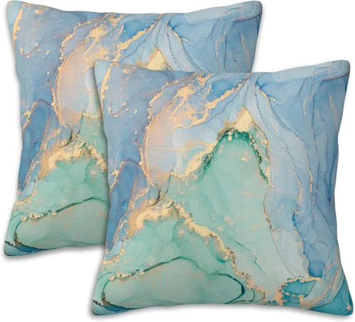 Vista 12 de Fundas de almohada decorativas con flores abstractas y hojas, 16 x 16 pulgadas, juego de 2, fundas de almohada decorativas suaves para sala