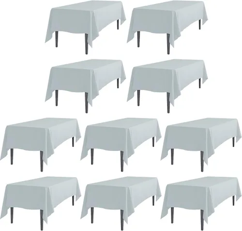 Vista 21 de Linenlanding Mantel rectangular de 60 x 102 pulgadas para mesa circular para bodas, mesas de bufé, fiestas, cenas de vacaciones (1, azul bebé)