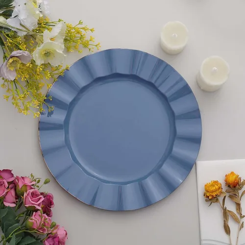 Vista 161 de Tableclothsfactory Paquete de 10 platos redondos de plástico negro de 6 pulgadas para ensalada de postre, platos desechables con borde ondulado