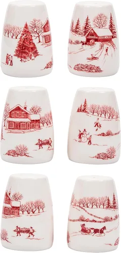 Vista 4 de Bico Toile De Jouy Winter Wonderland - Juego de salero y pimentero con soporte para trineo, coctelera de cerámica pintada a mano con soporte