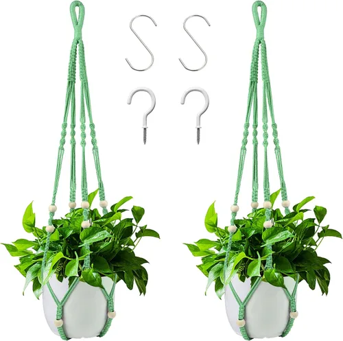 Vista 18 de Augshy Colgador de plantas de macramé, 2 piezas de soporte colgante para plantas con extensor, colgadores de plantas para decoración de interiores