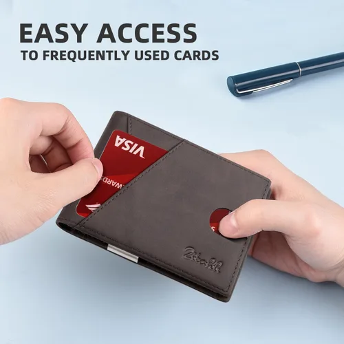 Vista 10 de Zitahli - Billeteras delgadas RFID para hombres, billetera de cuero flexible con clip de dinero, cartera minimalista con bolsillo frontal