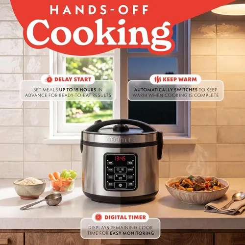 Vista 6 de Arrocera Gourmia – Capacidad de 3 Qt, 12 tazas cocidas, 6 tazas sin cocinar, controles digitales, cocedor de granos y vaporera, cesta de vapor
