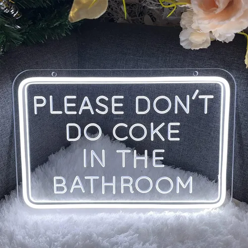 Vista 4 de Letrero de neón con texto en inglés «Please Dont Do Coke in The Bath» para decoración de pared, diseño de talla artística 3D, para interiores
