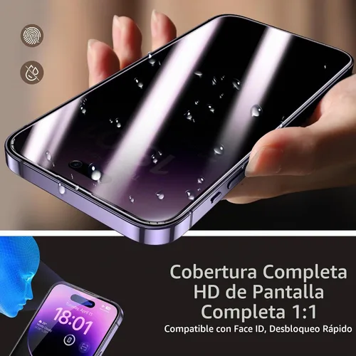Vista 6 de Protector de pantalla de privacidad Ruwa para iPhone 14 Pro Max [Pack de 3] [17 cm] Película de vidrio templado para pantalla con marco
