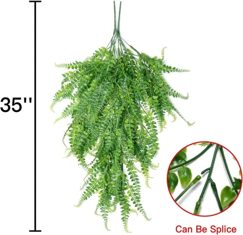Vista 5 de Plantas colgantes artificiales, paquete de 2 helechos colgantes falsos, hiedra falsa, helecho de Boston, plantas colgantes al aire libre resistentes
