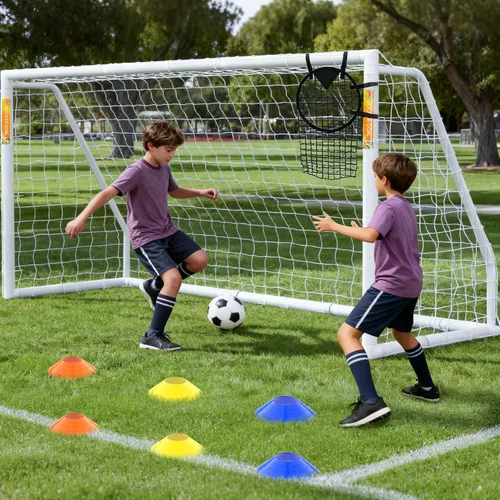Vista 12 de NAIZEA Portería de fútbol – Portería de fútbol de 12 x 6/10 x 6/8 x 6/6 x 4 pies para patio trasero, portería de fútbol portátil y resistente a