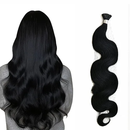 Vista 10 de Extensiones de cabello humano microlink de 16 pulgadas, extensiones de cabello natural suave de microcuentas, color #1 negro azabache, 100% cabello