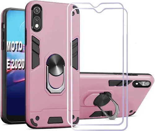 Vista 8 de Moto E 2020, Moto e xt2052dl - Funda para teléfono, protector de pantalla [2 unidades] Anillo de metal giratorio de 360 grados delgado, absorción