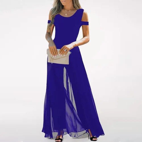 Vista 2 de Overol para mujer, elegante, cuello redondo, de gasa, con superposición, holgado, pantalones largos, bonito overol de jardín
