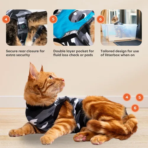 Vista 3 de Traje de recuperación de gato de Suitical, negro, XXXS, Negro (Black Camouflage)