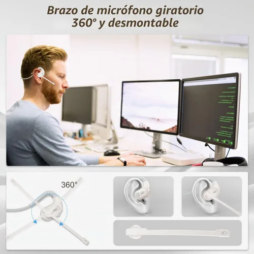 Vista 4 de BANIGIPA Auriculares Bluetooth con micrófono extraíble, auriculares inalámbricos con cancelación de ruido DSP para teléfonos, laptop, computadora