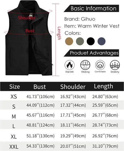 Vista 7 de Gihuo Chaleco de pesca para hombre, chaleco utilitario, chaleco de viaje de safari, chaleco de golf