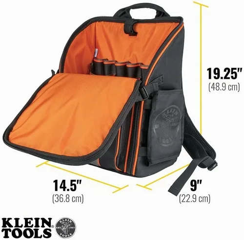 Vista 3 de Klein Tools 55482 Mochila para herramientas, organizador de herramientas resistente Tradesman Pro con 21 bolsillos e interior grande, resistente al
