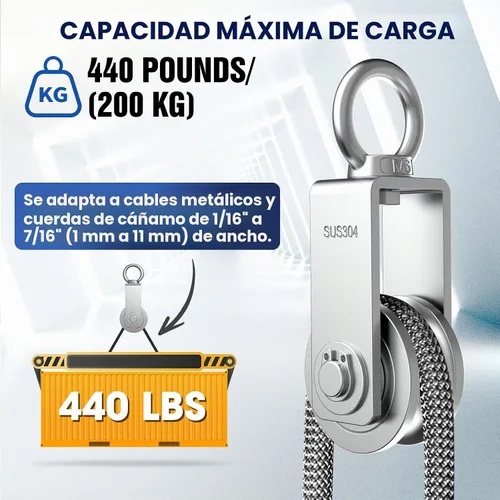 Vista 3 de Bloque de polea giratoria tipo U, poleas de acero inoxidable 304 para elevación de cable de cuerda de alambre, parte de equipo de gimnasio DIY