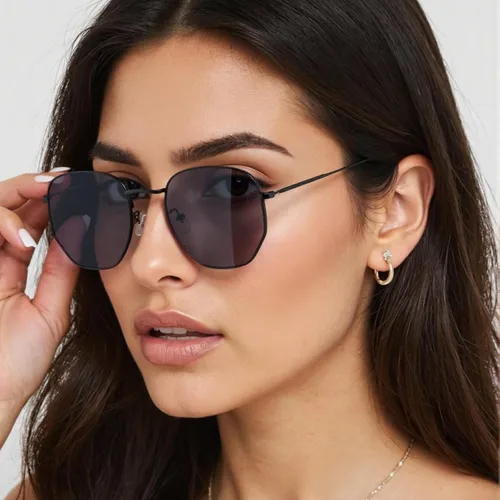 Vista 3 de Gafas de sol polarizadas hexagonales de metal, montura pequeña, unisex, para mujeres y hombres, protección UV, gafas ligeras