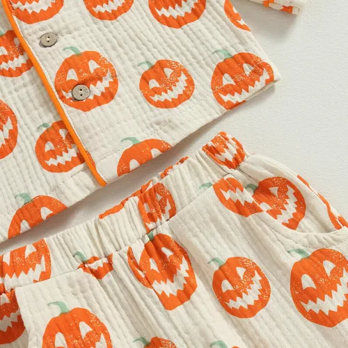 Vista 5 de Conjunto de camiseta de manga larga con botones y pantalones de algodón para bebé niña y niño de Halloween