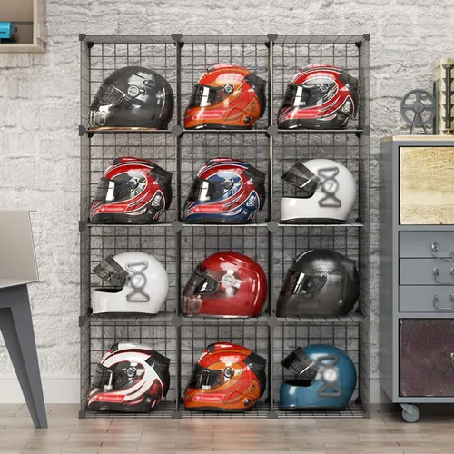 Vista 10 de Caja organizadora de sombreros, estante para casco de motocicleta montado en el piso, moderna tienda comercial al por menor vitrina