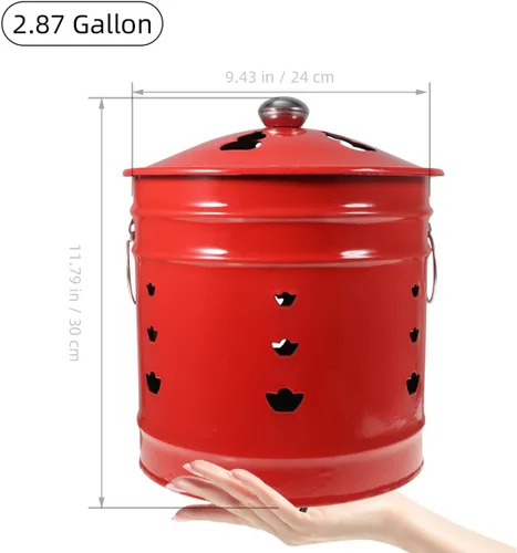 Vista 3 de Barril de quemadura de 2.87 galones, lata de metal para papel, barril incinerador de residuos de patio pequeño de 11.7 pulgadas con tapa y asa