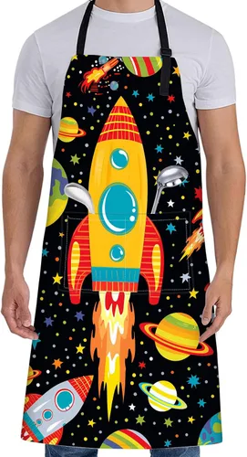 Vista 7 de Fun Space Adventure Delantal para mujer con cohete y planeta, 28 x 33 pulgadas