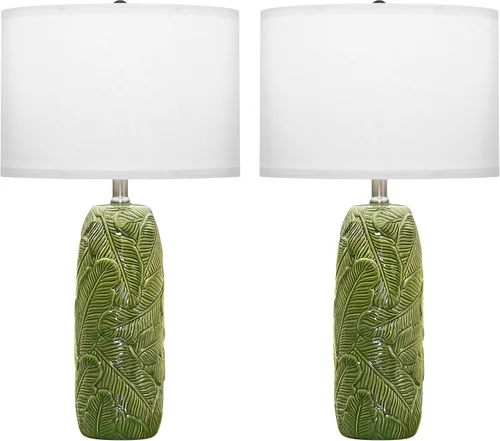 Vista 7 de EUO Juego de 2 lámparas verdes de 25 pulgadas con diseño de hojas para sala de estar, dormitorio, lámparas de mesa de cerámica retro para mesita