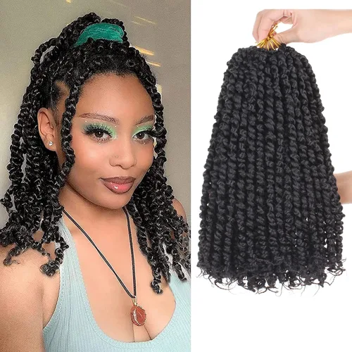 Vista 16 de Leeven Cabello rubio degradado de 14 pulgadas, pretrenzado y trenzado de pasión, 8 paquetes de extensiones de cabello sintético bohemio para mujeres