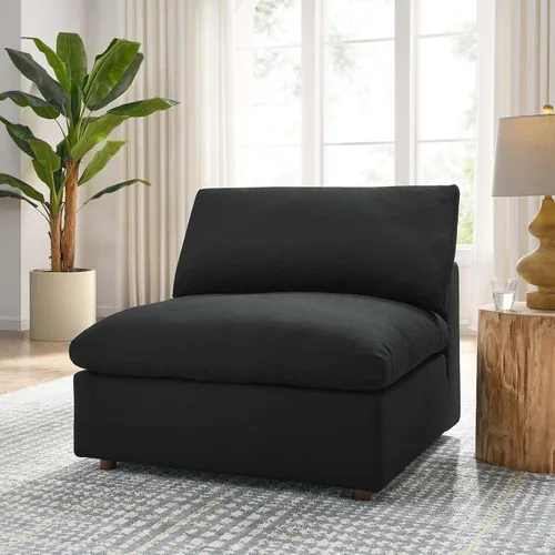 Vista 8 de Modway Commix - Sofá seccional tapizado con relleno de plumón, silla sin brazos en color azul Tela Azure