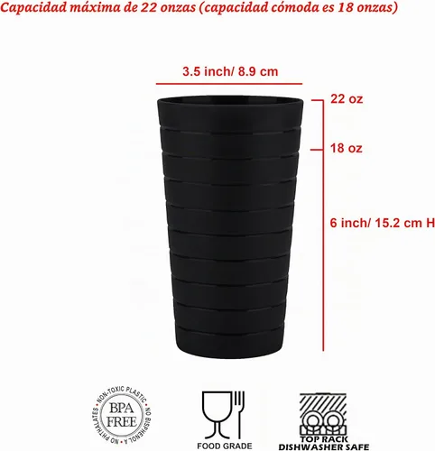 Vista 2 de KX-WARE Mixed Drinkware - Juego de 12 vasos de plástico de 22 onzas, vasos para beber, tazas de fiesta, vasos de té helado, color negro