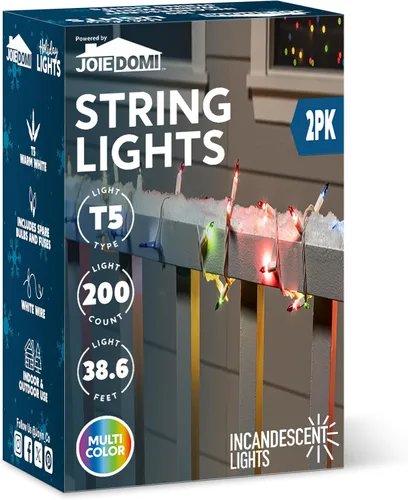 Vista 9 de Joiedomi Guirnalda de luces de Navidad para interiores, 200 (2 x 100) mini luces multicolor con cable blanco de 42.8 pies, decoración de iluminación