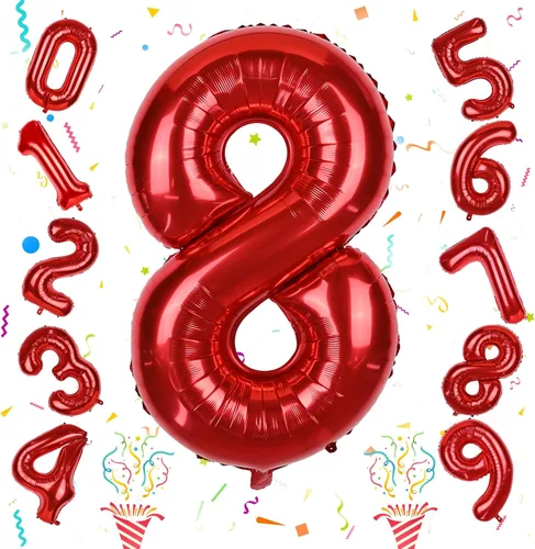 Vista 62 de Globos de Sirena Número 0 de 40 Pulgadas, Juego de Globos de Números Grandes Morado Verde Azulado Arcoíris 0-9, Globos de Números de Papel
