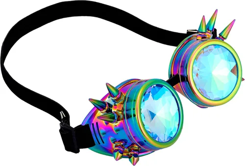 Vista 113 de Gafas de caleidoscopio retro con pinchos, gafas de cristal arcoíris steampunk estilo soldadura, gafas de cosplay punk