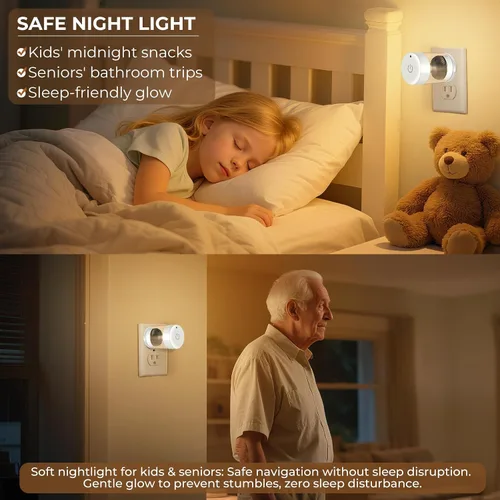 Vista 7 de TSEXES Paquete de 2 luces LED nocturnas enchufables a la pared, temperatura de color ajustable de 3000 K/4000 K/5000 K, control táctil, luz nocturna