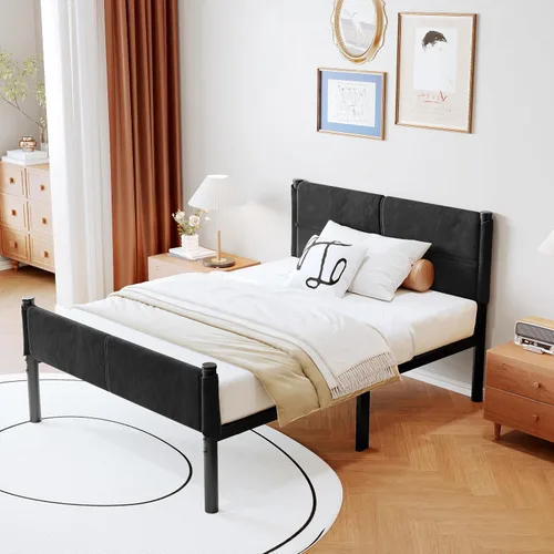 Vista 4 de Base de cama metálica, base de cama tamaño individual de 14 pulgadas con espacio de almacenamiento, base de colchón resistente y de trabajo pesado