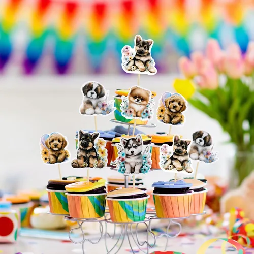 Vista 7 de Gyufise 36 adornos para cupcakes para mascotas, decoración de dibujos animados para tartas de perros y cachorros, para baby shower y fiesta