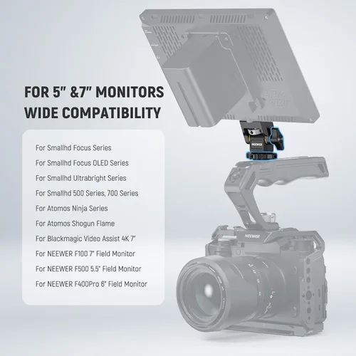 Vista 7 de NEEWER Soporte para monitor de cámara con zapata fría, tornillo antitorsión de 1/4 pulgadas para monitor de campo de 5 y 7 pulgadas, compatible
