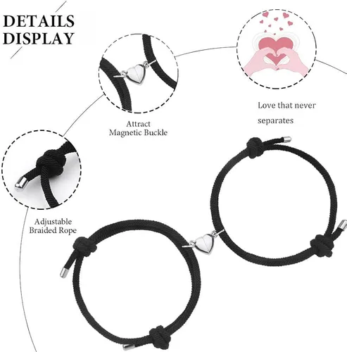 Vista 3 de Pulseras magnéticas para parejas, pulseras de atracción mutua, votos de amor eterno, pulseras de pareja ajustables, regalos de joyería expresan amor