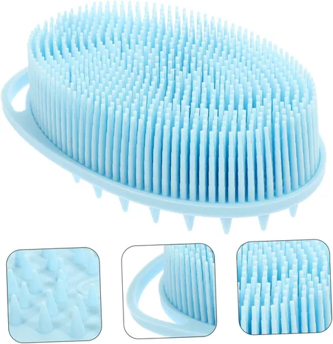 Vista 5 de Vaguelly Sensory Brush with Soft Silicone Bristles for Bath Dual Sided Body Scrubber with Hanging Hook Gentle Exfoliating and Sensory Training Safe